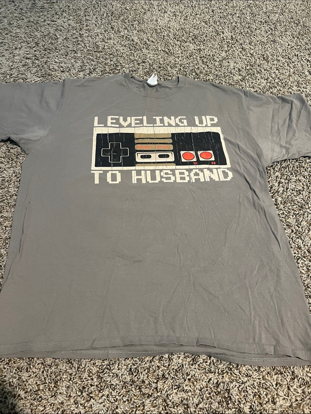 Gray "Leveling Up To Husband" Retro Controller T-Shirt